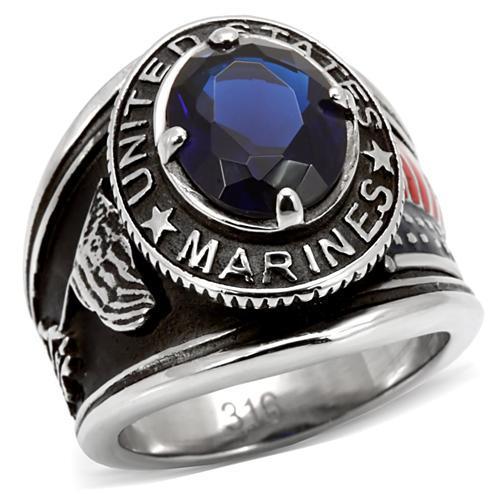 TK130 - High polished (no plating) Stainless Steel Ring with Synthetic Synthetic Glass in Montana-0