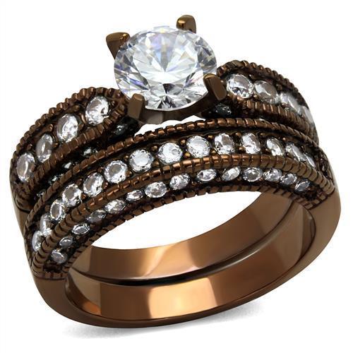 TK1318LC - IP Coffee light Stainless Steel Ring with AAA Grade CZ  in Clear-0