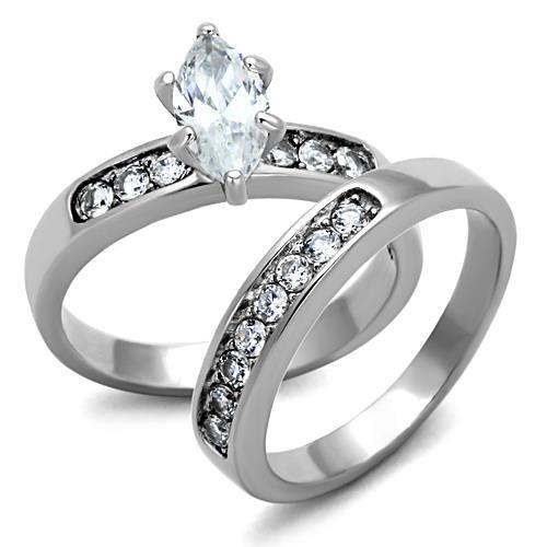TK1319 - High polished (no plating) Stainless Steel Ring with AAA Grade CZ  in Clear-0