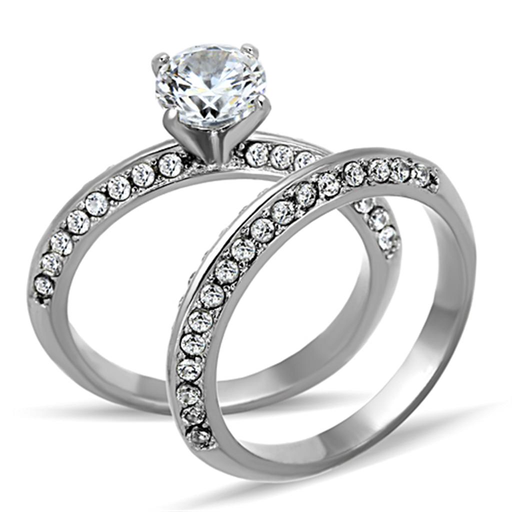 TK1320 - High polished (no plating) Stainless Steel Ring with AAA Grade CZ  in Clear-0