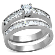 TK1321 - High polished (no plating) Stainless Steel Ring with AAA Grade CZ  in Clear-0
