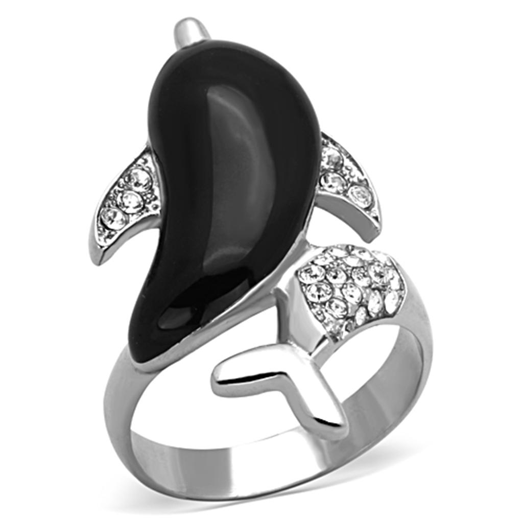 TK1326 - High polished (no plating) Stainless Steel Ring with Top Grade Crystal  in Clear-0