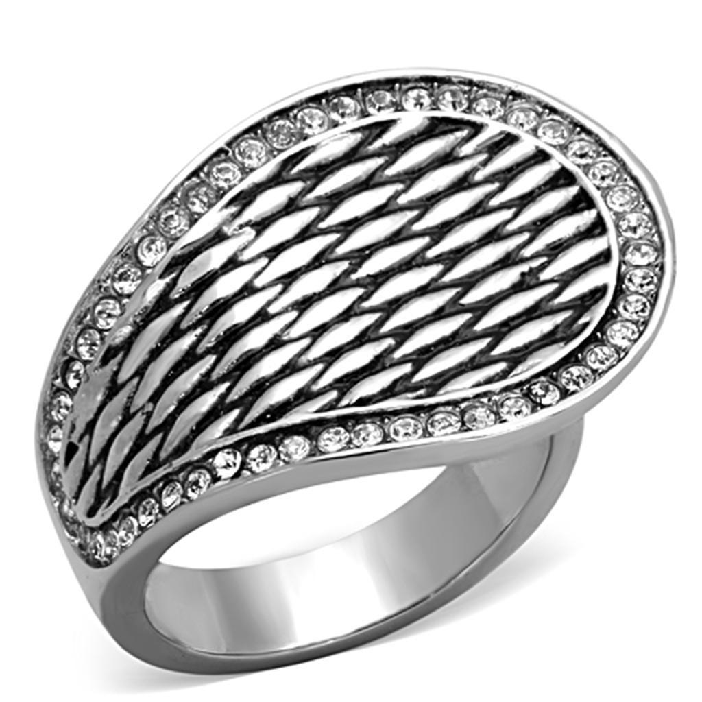 TK1328 - High polished (no plating) Stainless Steel Ring with Top Grade Crystal  in Clear-0