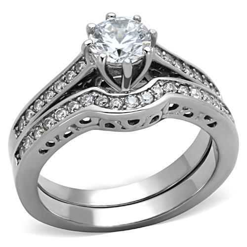 TK1330 - High polished (no plating) Stainless Steel Ring with AAA Grade CZ  in Clear-0