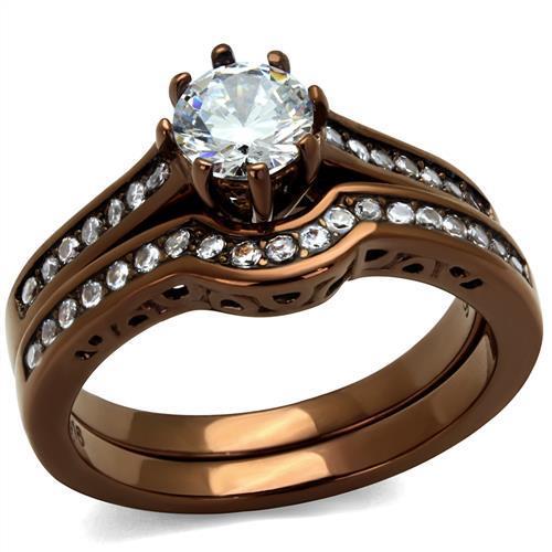 TK1330LC - IP Coffee light Stainless Steel Ring with AAA Grade CZ  in Clear-0