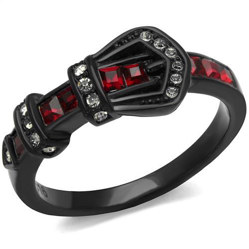 TK1334J - IP Black(Ion Plating) Stainless Steel Ring with Top Grade Crystal  in Multi Color-0