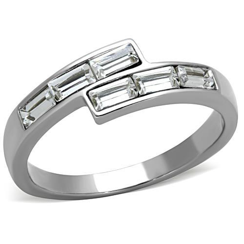 TK1335 - High polished (no plating) Stainless Steel Ring with Top Grade Crystal  in Clear-0