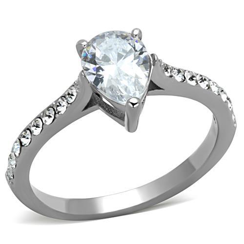 TK1337 - High polished (no plating) Stainless Steel Ring with AAA Grade CZ  in Clear-0