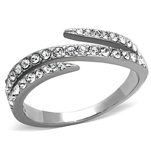TK1338 - High polished (no plating) Stainless Steel Ring with Top Grade Crystal  in Clear-0