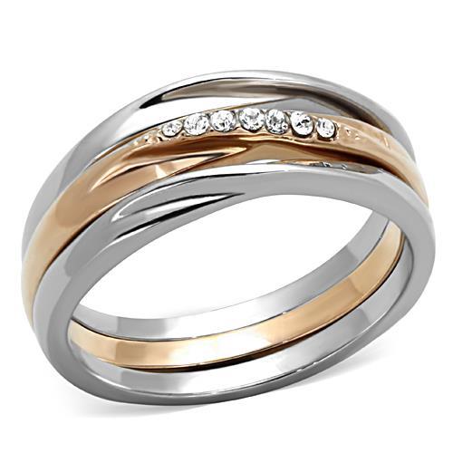 TK1340 - Two-Tone IP Rose Gold Stainless Steel Ring with Top Grade Crystal  in Clear-0