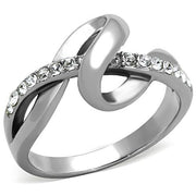 TK1341 - High polished (no plating) Stainless Steel Ring with Top Grade Crystal  in Clear-0