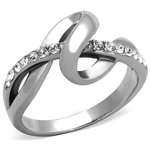 TK1341 - High polished (no plating) Stainless Steel Ring with Top Grade Crystal  in Clear-0
