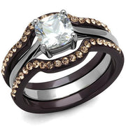 TK1343PC - Two Tone IP Dark Brown (IP coffee) Stainless Steel Ring with AAA Grade CZ  in Clear-0