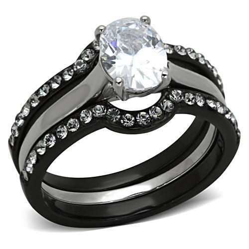 TK1344 - Two-Tone IP Black Stainless Steel Ring with AAA Grade CZ  in Clear-0