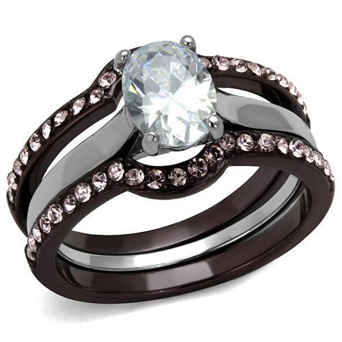 LOTK1344PC - Two Tone IP Dark Brown (IP coffee) Stainless Steel Ring with AAA Grade CZ  in Clear-0