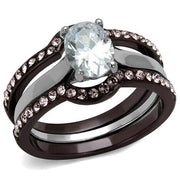 TK1344PC - Two Tone IP Dark Brown (IP coffee) Stainless Steel Ring with AAA Grade CZ  in Clear-0