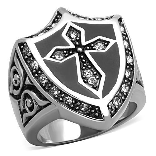 TK1349 - High polished (no plating) Stainless Steel Ring with Top Grade Crystal  in Clear-0