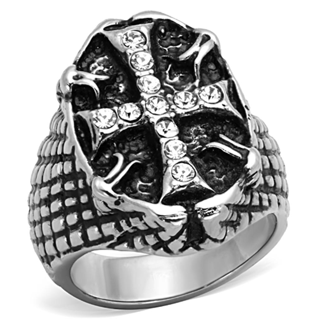 TK1351 - High polished (no plating) Stainless Steel Ring with Top Grade Crystal  in Clear-0