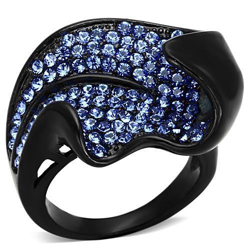 TK1362 - IP Black(Ion Plating) Stainless Steel Ring with Top Grade Crystal  in Sapphire-0