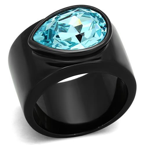 TK1363 - IP Black(Ion Plating) Stainless Steel Ring with Top Grade Crystal  in Light Sapphire-0