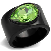 TK1363J - IP Black(Ion Plating) Stainless Steel Ring with Top Grade Crystal  in Peridot-0