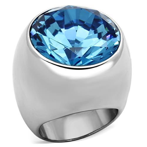 TK1367 - High polished (no plating) Stainless Steel Ring with Synthetic Synthetic Glass in Sea Blue-0