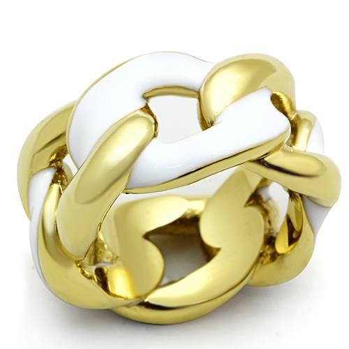 TK1369 - IP Gold(Ion Plating) Stainless Steel Ring with Epoxy  in White-0