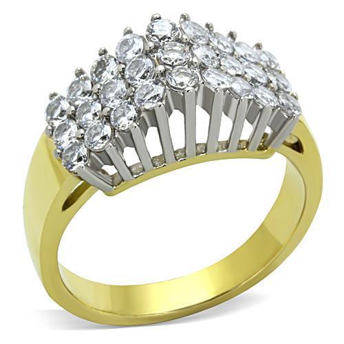 TK1376 - Two-Tone IP Gold (Ion Plating) Stainless Steel Ring with AAA Grade CZ  in Clear-0