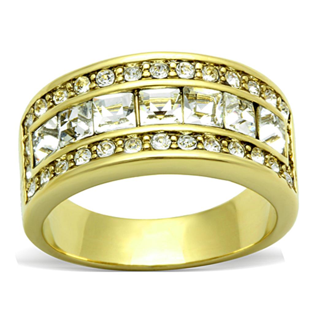 TK1386 - IP Gold(Ion Plating) Stainless Steel Ring with Top Grade Crystal  in Clear-0