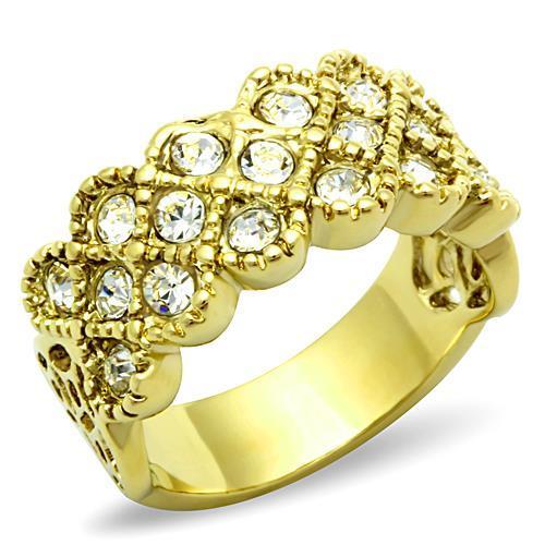 TK1394 - IP Gold(Ion Plating) Stainless Steel Ring with Top Grade Crystal  in Clear-0