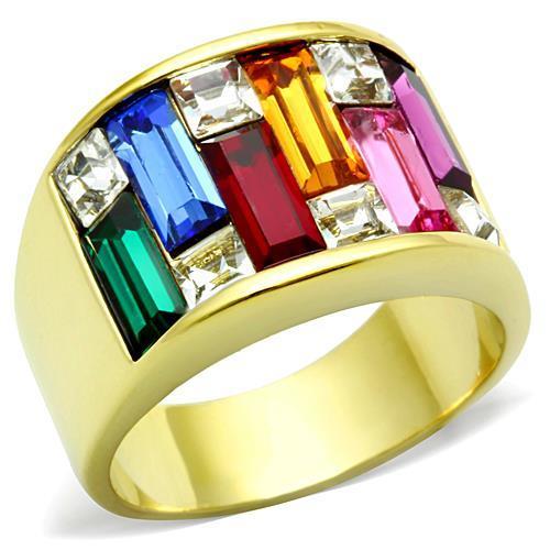 TK1397 - IP Gold(Ion Plating) Stainless Steel Ring with Top Grade Crystal  in Multi Color-0