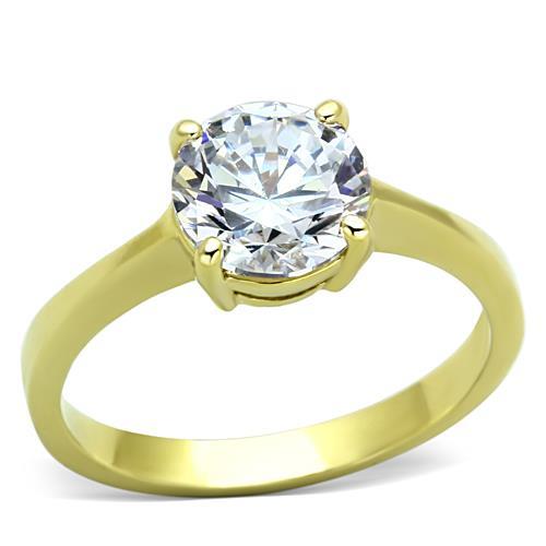 TK1405 - IP Gold(Ion Plating) Stainless Steel Ring with AAA Grade CZ  in Clear-0