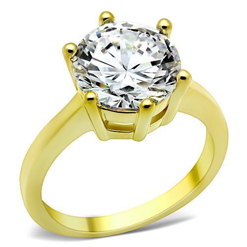 TK1407 - IP Gold(Ion Plating) Stainless Steel Ring with AAA Grade CZ  in Clear-0