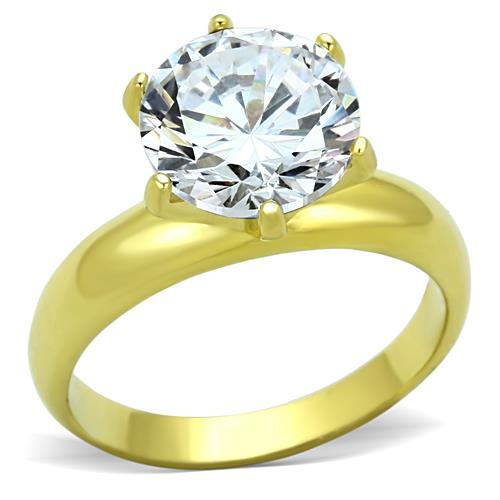 TK1408 - IP Gold(Ion Plating) Stainless Steel Ring with AAA Grade CZ  in Clear-0