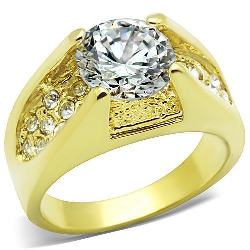 TK1411 - IP Gold(Ion Plating) Stainless Steel Ring with AAA Grade CZ  in Clear-0