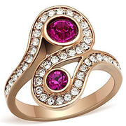 TK1413 - IP Rose Gold(Ion Plating) Stainless Steel Ring with Top Grade Crystal  in Fuchsia-0