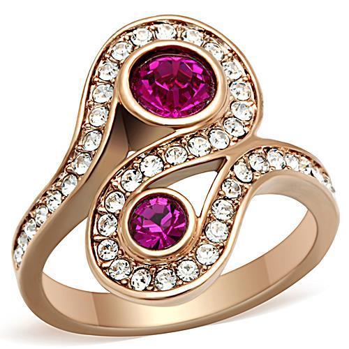 TK1413 - IP Rose Gold(Ion Plating) Stainless Steel Ring with Top Grade Crystal  in Fuchsia-0