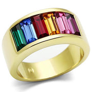 TK1415 - IP Gold(Ion Plating) Stainless Steel Ring with Top Grade Crystal  in Multi Color-0
