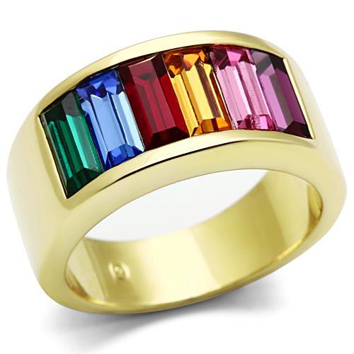TK1415 - IP Gold(Ion Plating) Stainless Steel Ring with Top Grade Crystal  in Multi Color-0