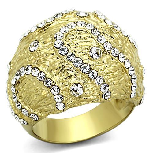 TK1419 - IP Gold(Ion Plating) Stainless Steel Ring with Top Grade Crystal  in Clear-0