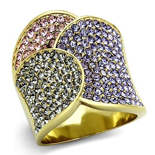TK1420 - IP Gold(Ion Plating) Stainless Steel Ring with Top Grade Crystal  in Multi Color-0