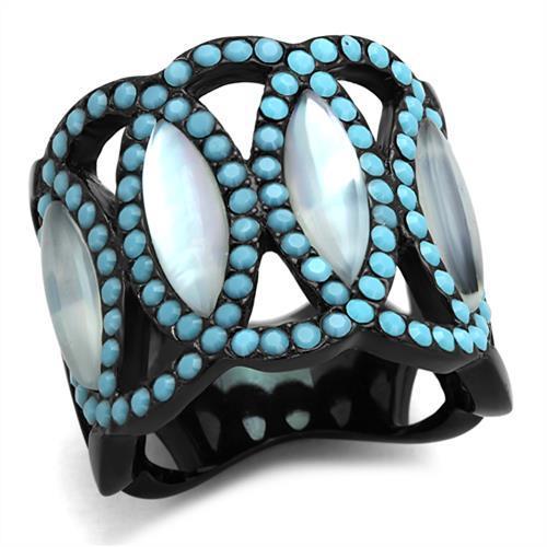 TK1421 - IP Black(Ion Plating) Stainless Steel Ring with Precious Stone Conch in White-0