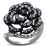 TK1422 - Two-Tone IP Black Stainless Steel Ring with Top Grade Crystal  in Amethyst-0