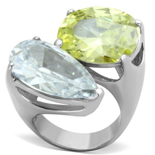 TK1424 - High polished (no plating) Stainless Steel Ring with AAA Grade CZ  in Apple Green color-0