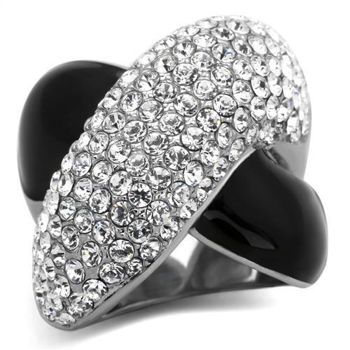 TK1427 - High polished (no plating) Stainless Steel Ring with Top Grade Crystal  in Clear-0