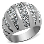 TK1430 - High polished (no plating) Stainless Steel Ring with Top Grade Crystal  in Clear-0