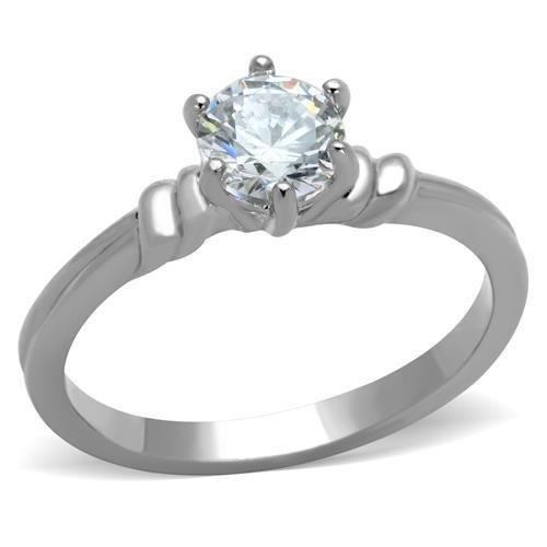 TK1431 - High polished (no plating) Stainless Steel Ring with AAA Grade CZ  in Clear-0