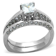 TK1435 - High polished (no plating) Stainless Steel Ring with AAA Grade CZ  in Clear-0