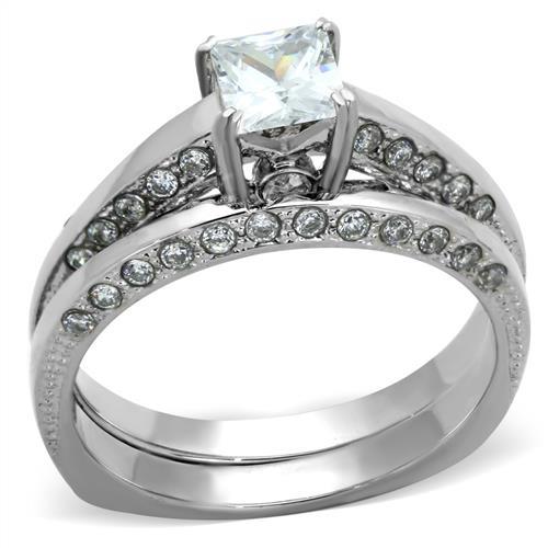 TK1435 - High polished (no plating) Stainless Steel Ring with AAA Grade CZ  in Clear-0