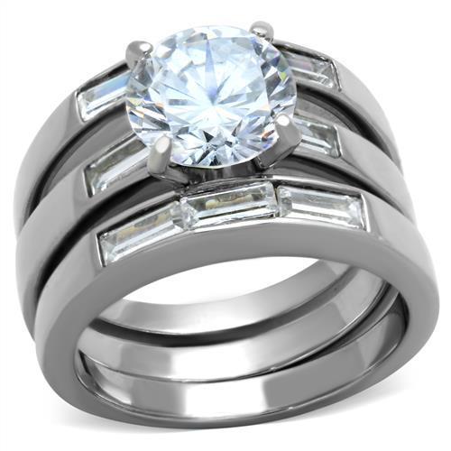 TK1436 - High polished (no plating) Stainless Steel Ring with AAA Grade CZ  in Clear-0